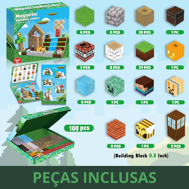 Brinquedo Blocos Minecraft Magnéticos