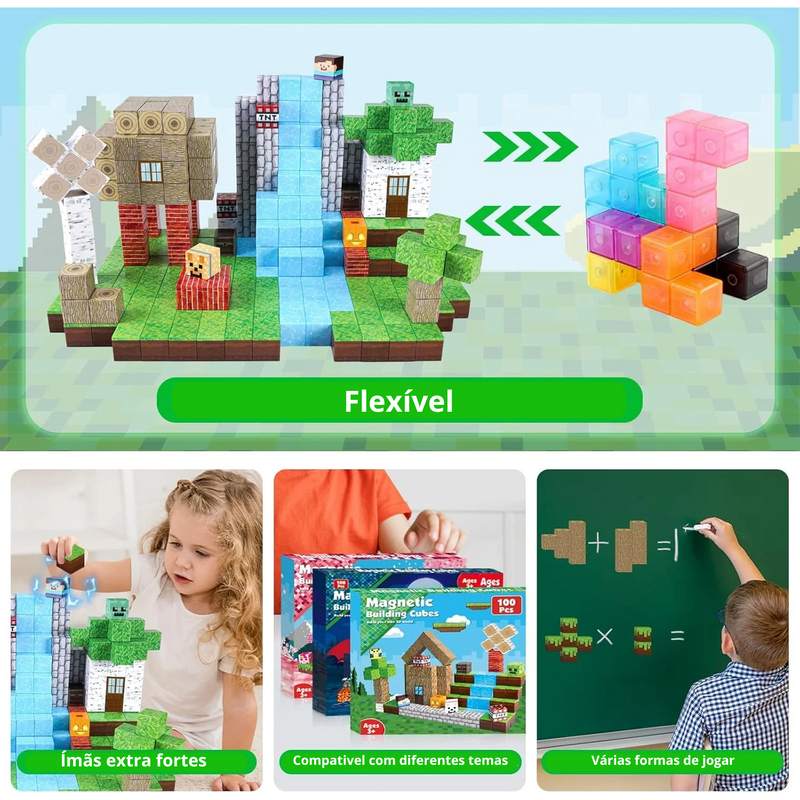 Brinquedo Blocos Minecraft Magnéticos