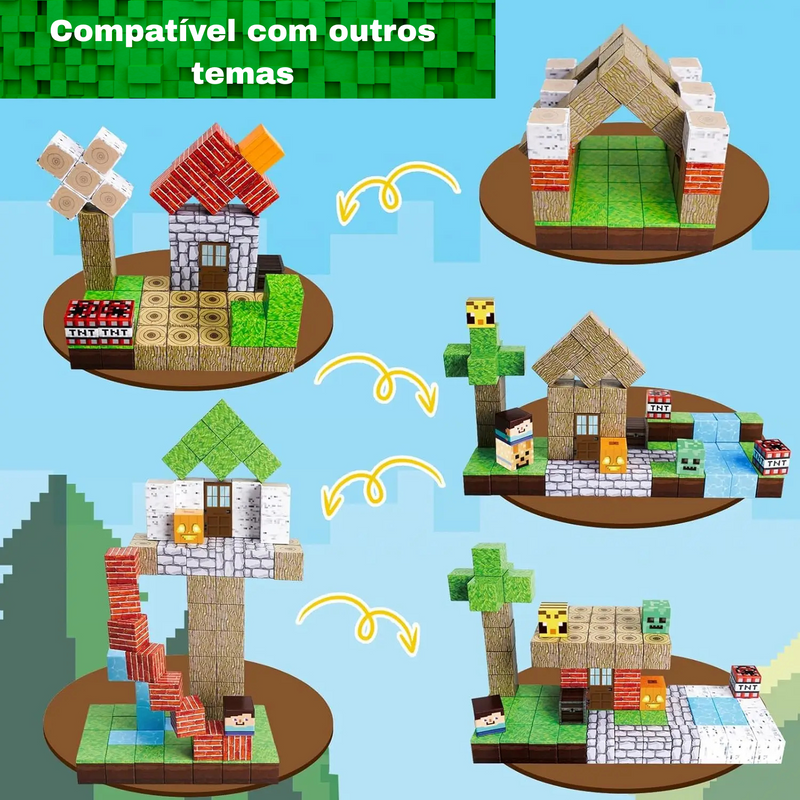 Brinquedo Blocos Minecraft Magnéticos